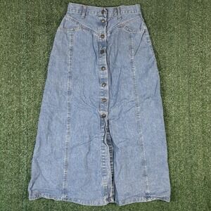 VTG Stuffed Shirt Sz 9/10 Stonewashed Long Skirt Denim Pockets EUC